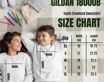 Size Chart Mockup Gildan 18500b Youth Hoodie, Style 18500 Kids Hooded Sweatshirt Sizes Guide, Gildan Sizing Template, G185B Measurements