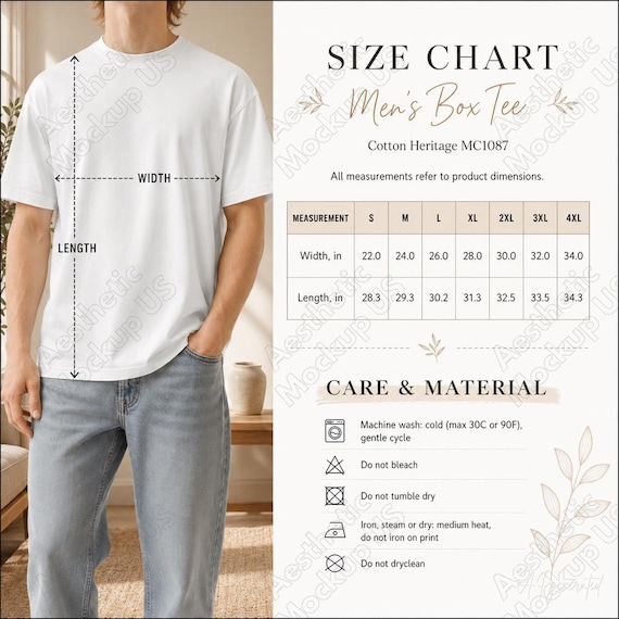 Cotton Heritage MC1087 Size Chart | Men's Box Tee | Digital
