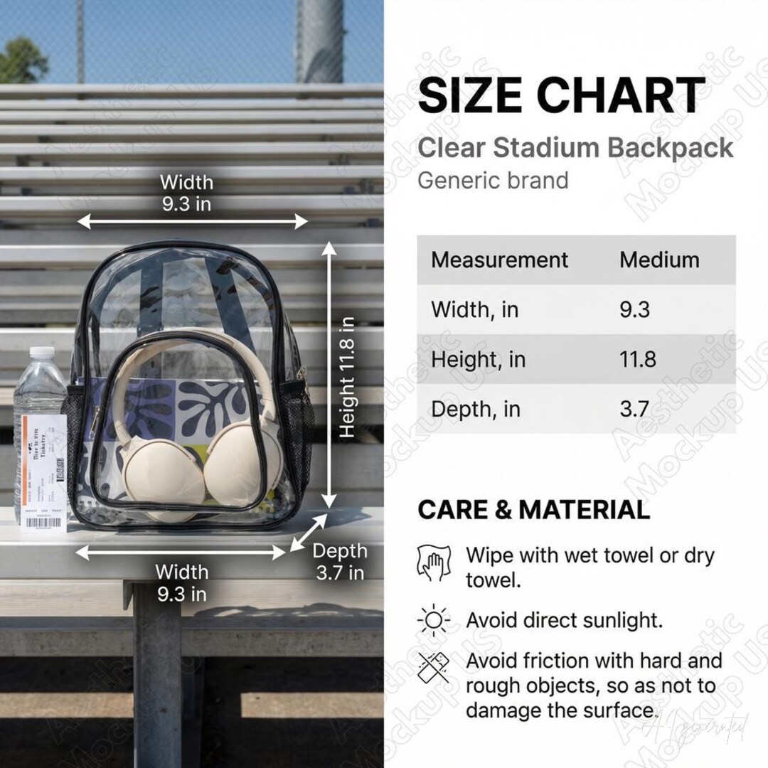 Backpack Printify Printify Clear Stadium Backpack Size Chart | Digital Download | Care ...