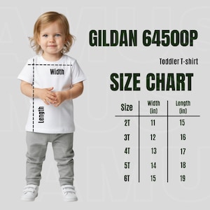 Gildan 64500P Toddler Size Chart | Kids T-Shirt Size Guide | Printify Children&#39;s Apparel Measurements POD Seller PNG
