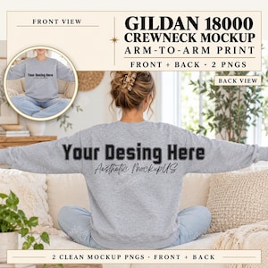 May include: A grey crewneck sweatshirt mockup featuring the text 'Your Desing Here' and 'Aesthetic MockupUS' on the back. The image includes a circular inset showing the front view of the same grey sweatshirt with identical text.