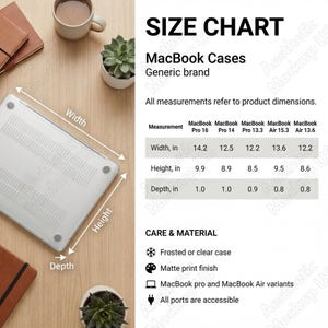 Printify MacBook Cases Size Chart | Clear MacBook Cases | Digital Download | Care Instructions | Washing Guide