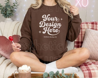 Gildan SF000 Cocoa Sweatshirt Mockup | Crewneck Sweatshirt Mother's Day Mock Up