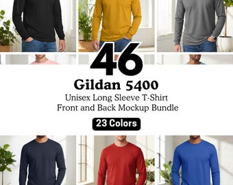 Gildan 5400 Long Sleeve Mockup Bundle | Mannelijk model, voor- en achterkant, voor print-on-demand verkopers