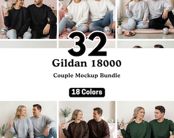 Gildan 18000 Mockup for Couples | Valentine, Family Matching Set Crewneck| Sweatshirt Bundle PNG | POD Family Apparel