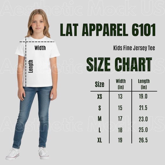 LAT Apparel 6101 Youth Size Chart Mockup |printify POD Kids Tee