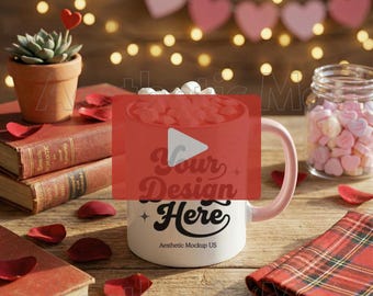 Accent Mug Pink Handle Video Mockup MP4 | Valentine's Gift for Her, Self Love, Bridal Shower