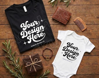 Father's Day Bella Canvas 3001 & Rabbit Skins 4424 Mockup, Daddy and Me Matching White T-Shirt Bodysuit (Digital Download)