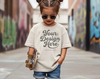 Bella Canvas 3001T Mockup | Natural Toddler T-Shirt |  Kids Tee POD oddler T-Shirt Mockup | BC3001T Child Shirt Mockup Child Mock-up PNG