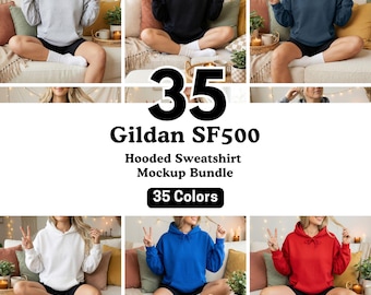Gildan SF500 Hoodie Sweatshirt Mockup Bundle | Boho Trendy Mock