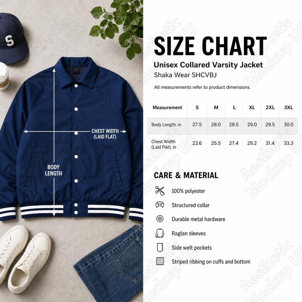 Varsity Jacket Size Chart - Etsy