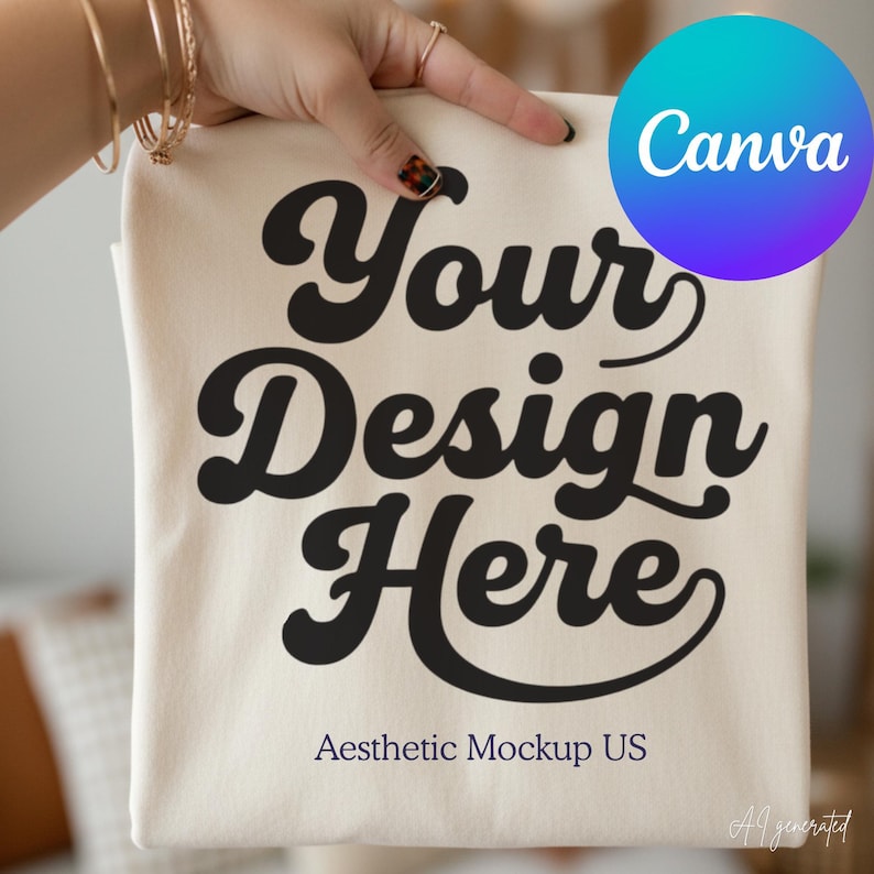 Comfort Colors 1717 Ivory Mockup |CC1717 Ivory Tee Hand Holding Folded Shirt Canva Template |Boho Minimalism Trendy T shirt Mock-up image 1