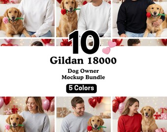 Mockupbundel voor dierenliefhebbers: Gildan 18000 | Sweatshirt voor hondenmoeders en -vaders (PNG) | Rode, zandkleurige, grijze, witte en zwarte crewneck mockup