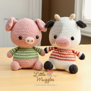 Amigurumi Crochet Pattern -Cow and Pig Bundle
