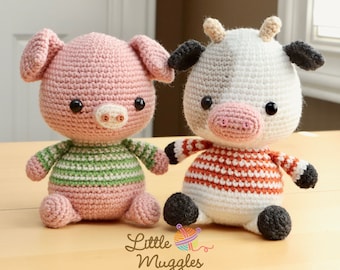 Amigurumi Crochet Pattern -Cow and Pig Bundle