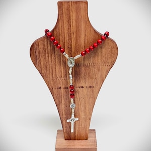 Catholic Rosary Handmade Prayer Rope Rosary From Medjugorje Croatian Catholic gift Silver Crucifix, Red Rosary Virgin Mary Medal Christian