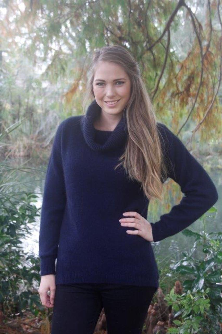 ニュージーランド製ポッサムメリノカーブヘムカウルネックセーター