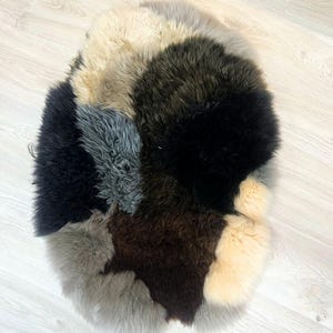 Oval Sheepskin Pet Bed – Multi-Colour Patched Design