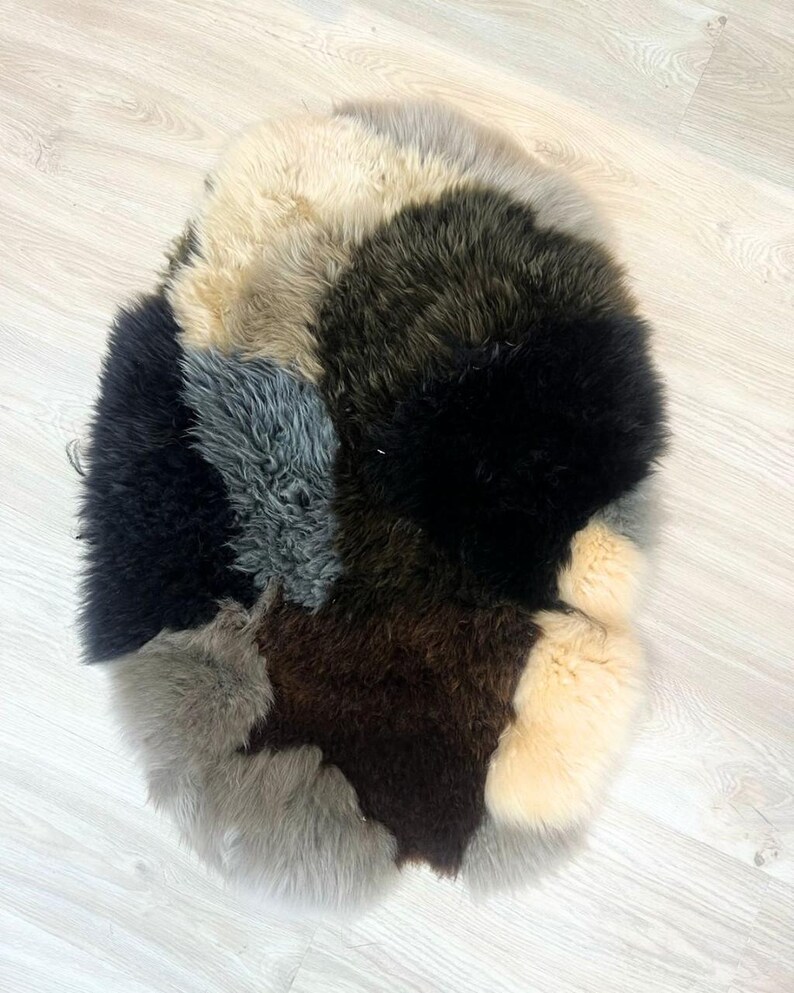 Oval Sheepskin Pet Bed – Multi-Colour Patched Design