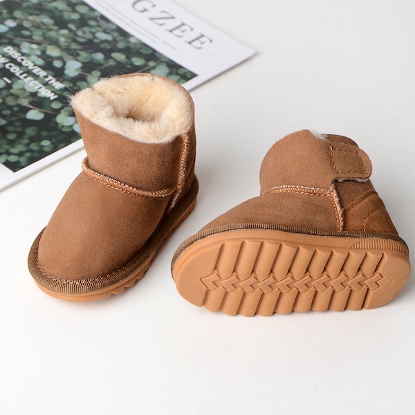 Sheepskin Toddler Boots with Velcro Fastener, Easy to slip on and off