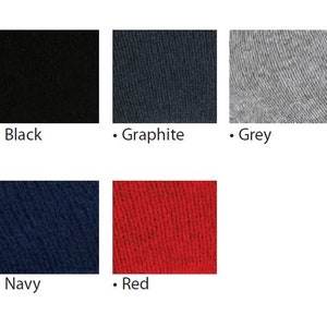 May include: Swatch of fabric in six colours: black, graphite, grey, navy, red, and white.