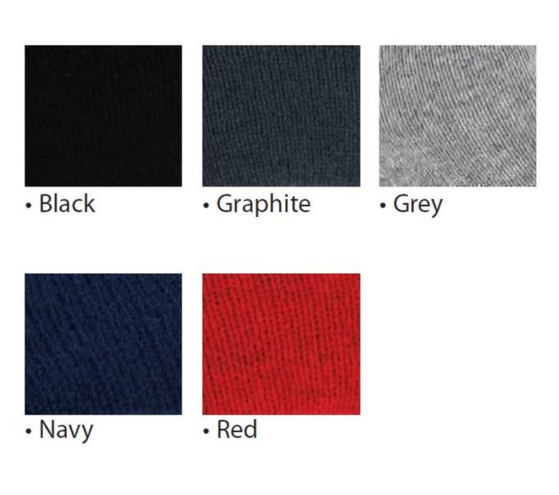 May include: Swatch of fabric in six colours: black, graphite, grey, navy, red, and white.