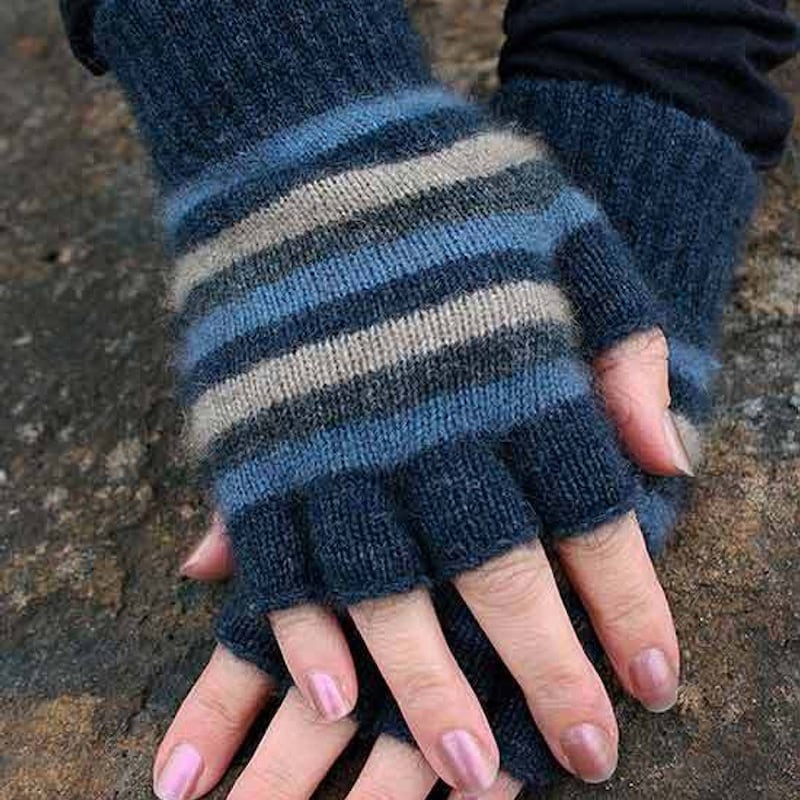 Blue Striped Knitted Gloves