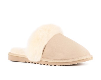 New Zealand Made Sheepskin Slip On Scuff with Wool Collar