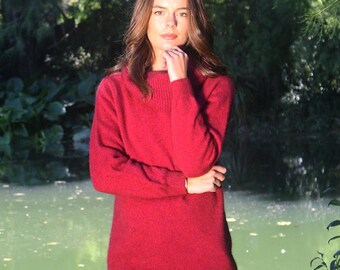 ニュージーランド製ポッサムメリノカーブヘムカウルネックセーター