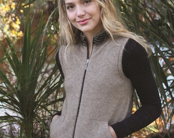 New Zealand Made Possum Merino Motif Zip Vest