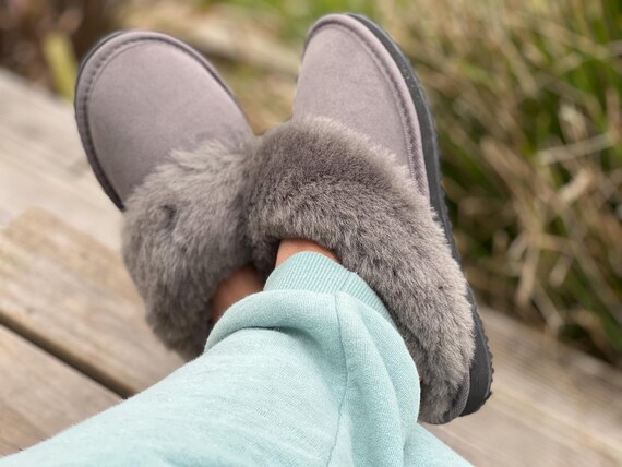 Sheepskin Slip on Lambskin Scuff Natural Fluffy Slipper Naturally Warm Comfy Winter Shoes Made in New Zealand Etsy Canada