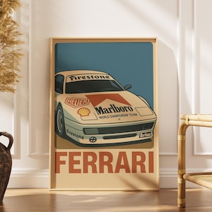 Vintage Ferrari Racing Poster Retro Car Wall Art Marlboro Team Decor Classic Motorsport Print Man Cave Gift Firestone Heuer Shell Design