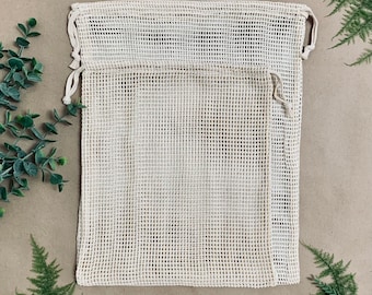 Reusable Produce Bag, Zero waste, Cotton Grocery Bag, Cotton Net Bag, Sustainable Living