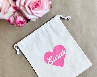 Personalized Valentine's Day Cotton Drawstring Bag, Class Party Favor (8x10)