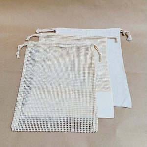 Zero Waste, 6 Reusable Grocery Bags in canvas pouch, Zero waste Grocery Bag, Reusable Cotton Mesh produce bags, Sustainable Living image 5