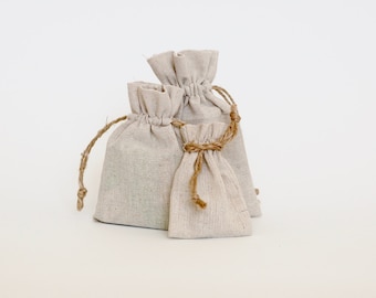 12 Natural Linen Drawstring Pouch for gifts, jewelry or storage - 3x4 - 4x6 - 5x7