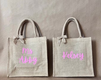 Teacher Burlap Tote Bag, Personalized Teacher Bag, Teacher Appreciation Gifts, Personalized Gift for Teacher
