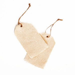 12 Natural Canvas Hang Tags with Jute twine, Bridesmaid Gift Tag, DIY Canvas Tag 2.75"x4.75", Sustainable gift wrapping