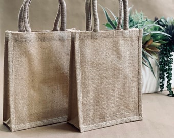 10 Small Burlap Tote Bags, Reusable Gift Bag, Beach Tote Bag, Bridesmaid Tote Bag, Gift Bag, wedding welcome bag, size 9"x11"x4“