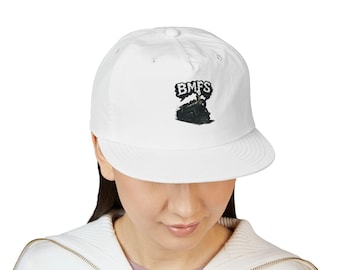 Gorra plana BMFS Train con logotipo de tren vintage bordado, gorra snapback blanca, ideal para amantes del bluegrass.