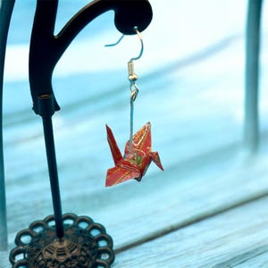 Resin Origami Crane Earrings: Handmade Japanese Paper Jewelry