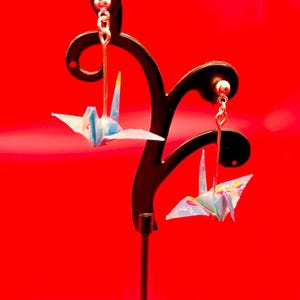 Resin Origami Crane Earrings: Japanese Paper Jewelry, Symbol of Peace