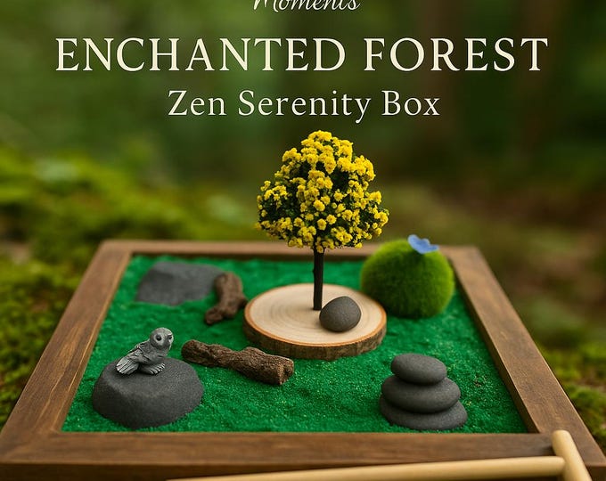Zen Garden Enchanted Forest: Desk Relaxation Kit with Gemstone & Sachet