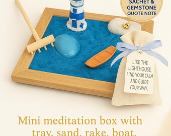 Zen Garden Ocean Bliss Serenity Box: Coastal Desktop Decor with Gemstone & Scent