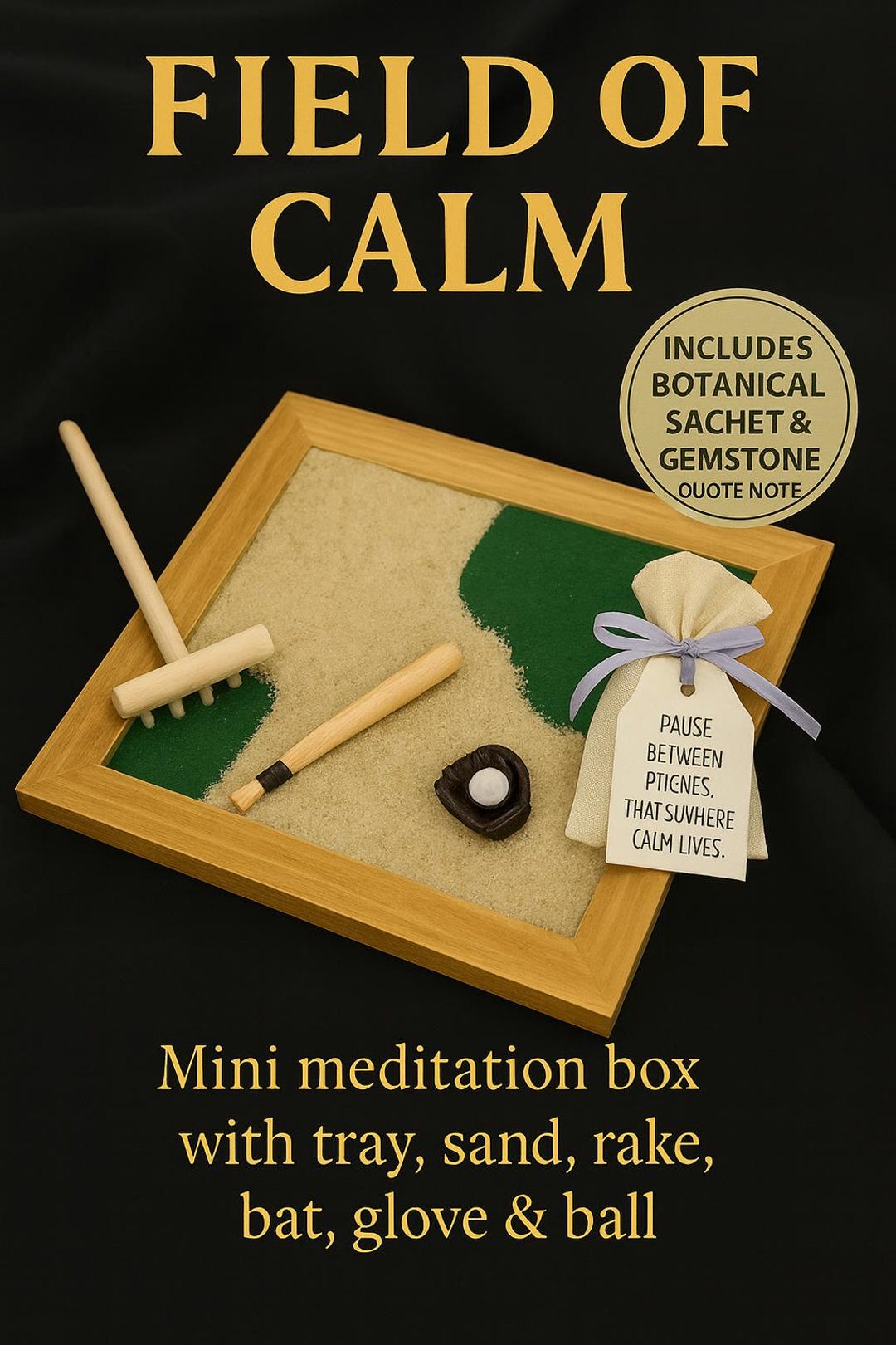 Baseball Zen Garden Box: Miniature Desk Decor With Gemstone
