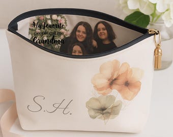 Custom Photo Pouch: Floral Keepsake Bag with Leather Tassel