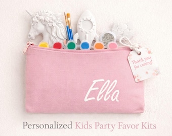Kids Party Favor kit bags-customized names –DIY activity- 5 bags set – 5Themes (Unicorn-Beach-Dino-Mermaid-Outer space)