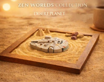 Zen Star Worlds Galaxy Desert Planet: Desk Relaxation Kit with Gemstone & Sachet – Mini Sci-Fi Garden with Wooden saber Rake - unique gift.