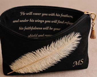 Custom Prayer Pouch favor with Scripture Inside | Fabric Appliqué Design | Personalized Christian Gift with leather tassel.