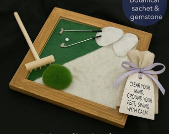 Mini Golf Zen Garden: Desk Relaxation Kit with Gemstone & Sachet